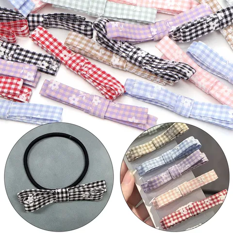 Polyester Plaid Floral Bow Accessories For DIY Hair Clips Clothing Doll Socks Small Fresh Ribbon Bows Craft Supplies