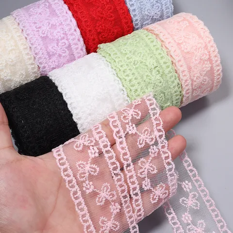 Polyester Netz Bestickt Spitze Band Blumen Trim Für DIY Puppe Kleidung Kleidung Zubehör Mehrfarbig Gewebt Spitze Trim