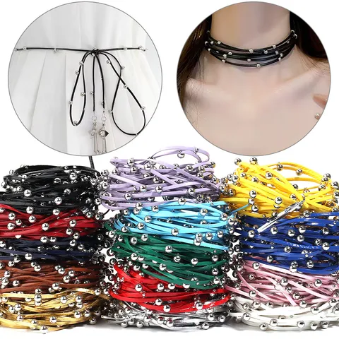 Punk PU Leather Cord With Rhinestone Studded Trim For Choker Necklace Waist Chain Clothing DIY Craft Decoration Materials