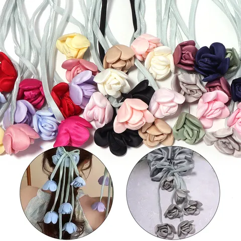Polyester Ribbon Rose Bud Flower Rope Creative Korean Style Hair Band Bag Pendant Decoration Garment Trims Material DIY Craft Crafting