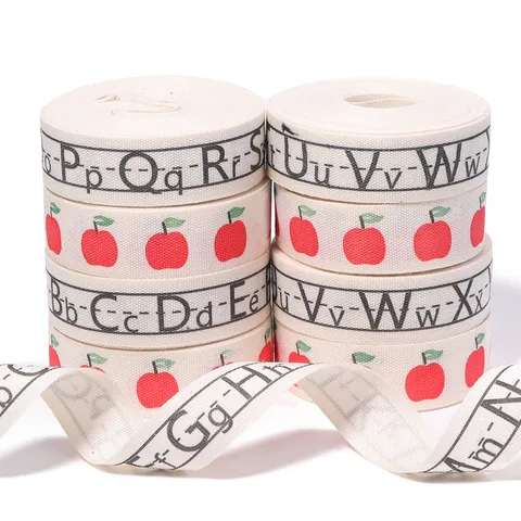 Creative Alphabet Apple Pattern Cotton Ribbon For Party Gift Wrapping DIY Gift Strap Festival Decorative Rope Cotton Webbing