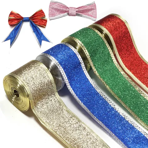 Glitzer Polyester Band Für Weihnachtsdekoration Glänzende Metallkante Geschenkverpackung Schleife DIY Bastelband Partybedarf