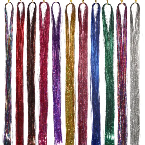 Λαμπερή Λέιζερ PET Μεταλλική Κλωστή Μαλλιών Extensions DIY Ανταύγειες Ολογραφικό Στολίδι Μαλλιών Για Πλεξούδες Πάρτι Γυναίκες Κορίτσια