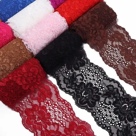 Elastic Lace Ribbon Trim Polyester Flower Pattern Woven Fabric Trim For Apparel Hem DIY Hair Accessory Bag Underwear Embellishment