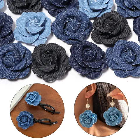 Accessoire de Décoration DIY Fleur 3D Camélia en Denim Rétro pour Barrettes Broche Chaussures Sacs Vêtements Fleur en Tissu Denim Fait Main