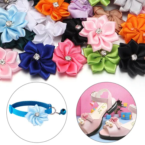 Polyester 3D Rhinestone Ribbon Flower DIY Handmade Crafts Accessories For Children Hairpins Apparel Shoes Bags Decor