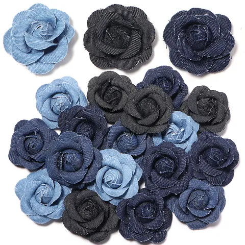 Accessorio Decorativo DIY Fiore 3D Camelia in Denim Rètro per Mollette Spilla Scarpe Borse Abbigliamento Fiore in Tessuto Denim Fatto a Mano