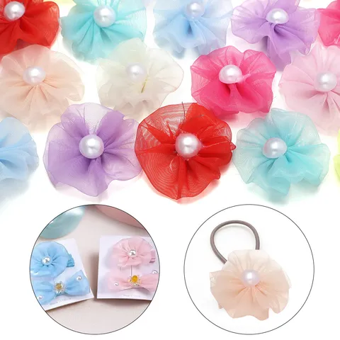 Süße Plissierte Netzstoff Blumen DIY Zubehör Mit Künstlicher Perle Für Haarklammer Kleidung Schuhe Hut Tasche Dekorativer Blumenschmuck