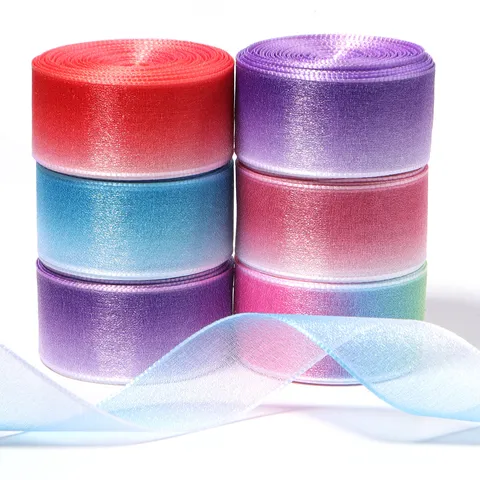 Gradient Organza Ribbon For Gift Wrapping Decoration Wedding Party Decor DIY Hair Accessories Apparel Craft Ribbon Sheer Mesh Ribbon