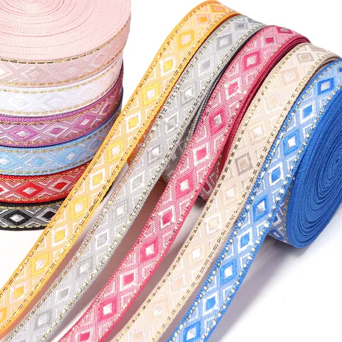 Ethno-Stil Rauten Jacquard Band Mit Goldseide Für Antike Kostümdekoration DIY Bekleidung Trims Zubehör