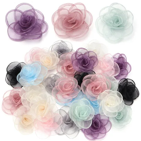 Netzgewebe Blume Handwerk Singed Kamelie Stoff Blume Applikation Für DIY Haarklammer Stirnband Kleidung Schuhe Tasche Handwerk Ornament Dekoration