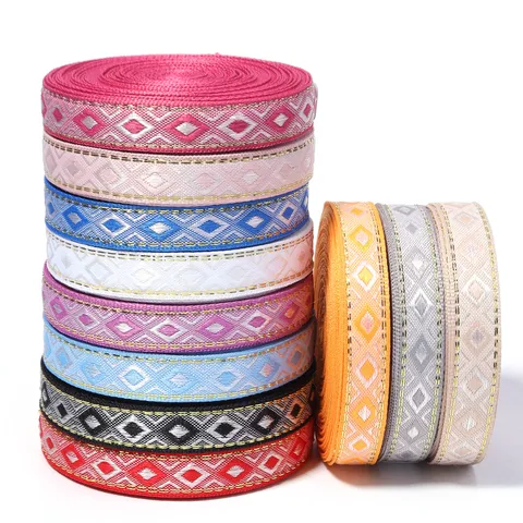 Ethno-Stil Rauten Jacquard Band Mit Goldseide Für Antike Kostümdekoration DIY Bekleidung Trims Zubehör
