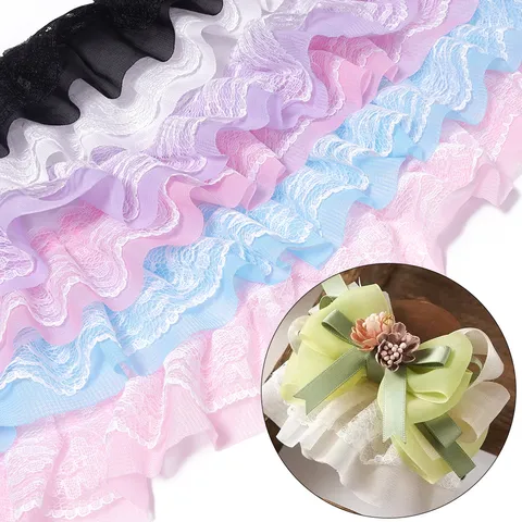 Gefaltete Spitze Chiffon Rüschen Band Doppel Schicht Rüschen Besatz Stoff Für DIY Handwerk Haarnadel Puppe Kleid Nähzubehör