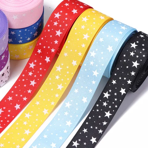 Polyester Star Printed Grosgrain Ribbon Woven Craft Ribbons For DIY Hair Accessories Apparel Sewing Party Gift Decoration