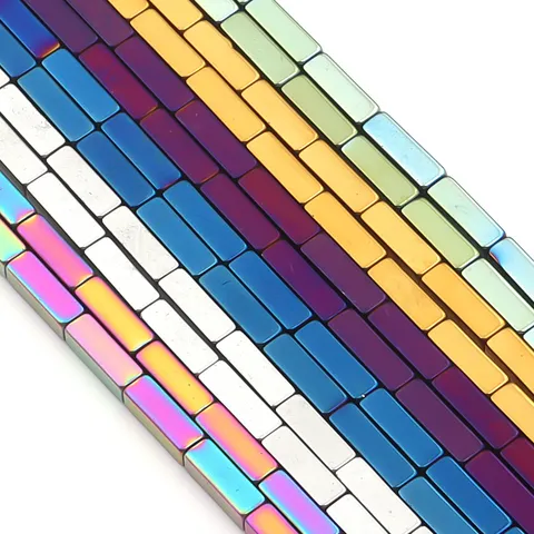 Vacuum Electroplated Hematite Square Column Loose Beads For DIY Bracelet Necklace Making Handmade Colorful Metallic Hematite Spacer Beads Accessories