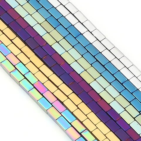 Vacuum Electroplated Hematite Square Column Loose Beads For DIY Bracelet Necklace Making Handmade Colorful Metallic Hematite Spacer Beads Accessories