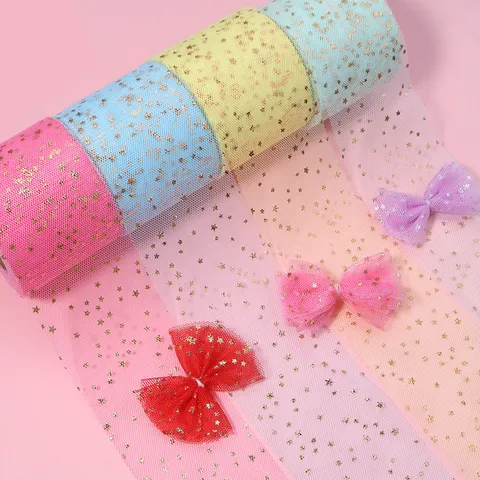 Bronzing Star Mesh Ribbon Sparkling Sequin Tulle Fabric For DIY Hair Bow Wedding Gown Party Decor Clothing Sewing Accessories
