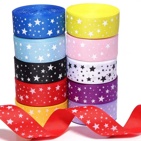 Polyester Star Printed Grosgrain Ribbon Woven Craft Ribbons For DIY Hair Accessories Apparel Sewing Party Gift Decoration