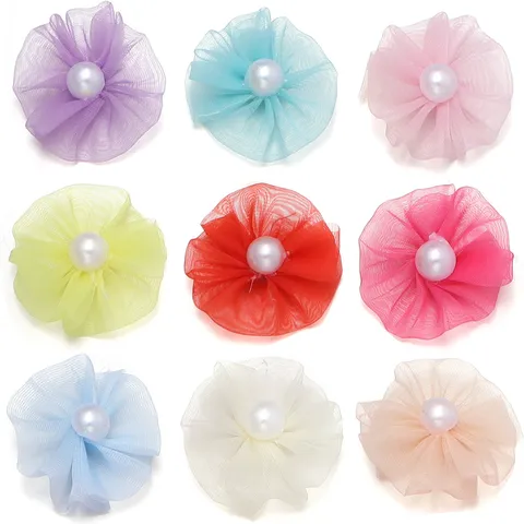 Süße Plissierte Netzstoff Blumen DIY Zubehör Mit Künstlicher Perle Für Haarklammer Kleidung Schuhe Hut Tasche Dekorativer Blumenschmuck