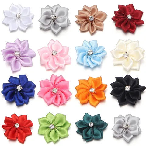 Polyester 3D Rhinestone Ribbon Flower DIY Handmade Crafts Accessories For Children Hairpins Apparel Shoes Bags Decor