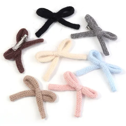 Sweet Knitted Bowknot DIY Accessories Hand Woven Yarn Bow Patches For Hair Clips Clothes Shoes Hats Decoration Women Girls Craft
