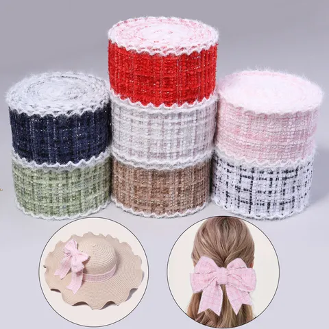 Tweed Plaid Plaid Ribbon Trimming With Fringed Edge Cotton Linen Decorative Ribbon For DIY Hair Bows Garment Craft Decoration