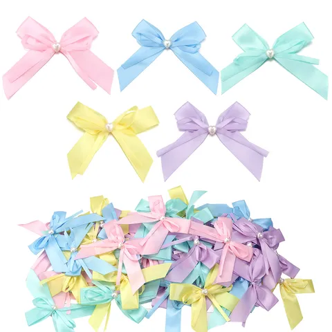 Fiocco in Nastro Colore Macaron Con Cuore Perla Artificiale Fatto a Mano Fai-da-te Fermaglio per Capelli Accessori per Abbigliamento