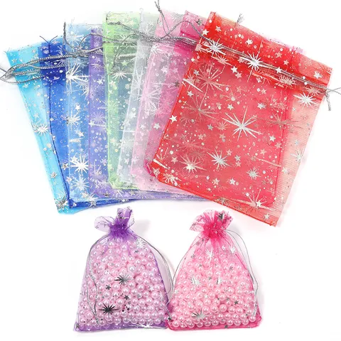Sacchetti Regalo in Organza Bronzante Cielo Stellato Fiocco di Neve Coulisse Sacchetti per Matrimonio Festa di Natale Confezione Gioielli Sacchetti di Stoccaggio