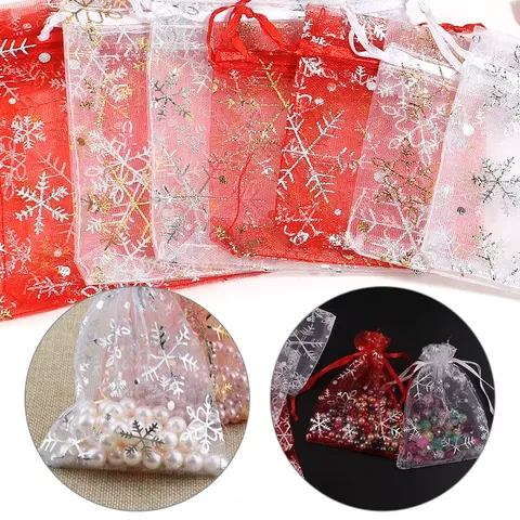 Sacchetti Regalo in Organza Bronzante Cielo Stellato Fiocco di Neve Coulisse Sacchetti per Matrimonio Festa di Natale Confezione Gioielli Sacchetti di Stoccaggio