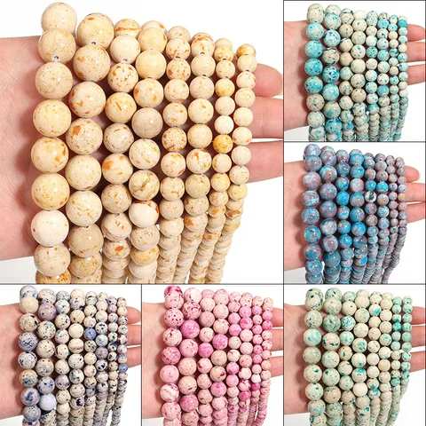 Perline Tonde in Pietra Naturale per Creazione Gioielli Fai da Te Perline Sciolte in Diaspro Maculato per Bracciali Collane Orecchini