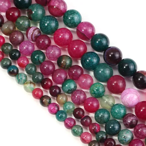 Natural Stone Agate Dragon Vein Crackle Round Beads Drilled Loose Strand For Handmade DIY Bracelet Necklace Earrings Crafting Material