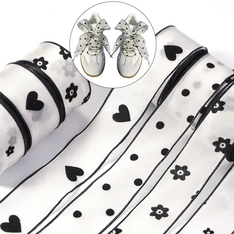 Flocked Gauze Ribbon Heart Dot Flower Pattern Gift Wrapping Ribbon For DIY Bows Bouquet Packaging Apparel Decoration Accessories