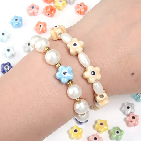 Ceramic Flower Evil Eye Beads For DIY Jewelry Making Colorful Kiln Transmutation Flower Eye Beads For Bracelet Necklace Accessories