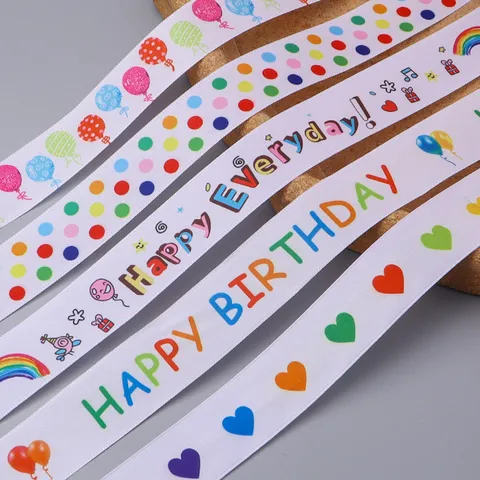 Polyesterband 5 Yards Cartoon Druck Geschenkband Geburtstag Party Dekoration Herz Ballon Punkt Muster