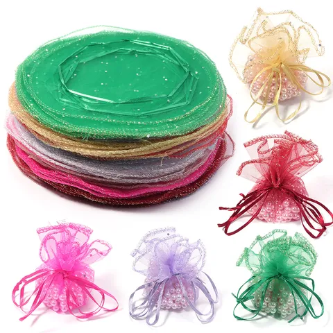 Round Organza Mesh Bag With Sequins Candy Gift Jewelry Packaging Sachet Bag For Wedding Party Favors Small Drawstring Bag