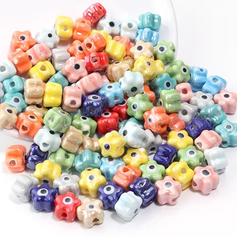 Ceramic Flower Evil Eye Beads For DIY Jewelry Making Colorful Kiln Transmutation Flower Eye Beads For Bracelet Necklace Accessories