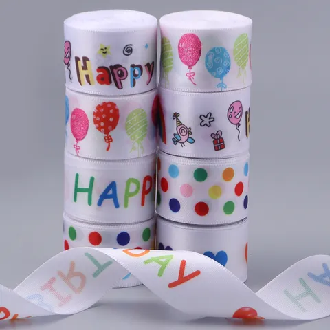 Polyesterband 5 Yards Cartoon Druck Geschenkband Geburtstag Party Dekoration Herz Ballon Punkt Muster