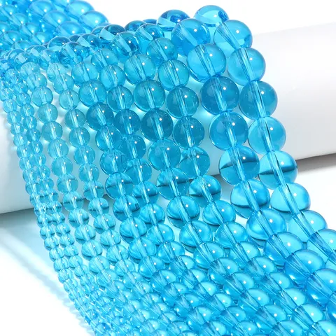 Lake Blue Transparent Glass Beads Round Loose Beads DIY Jewelry Making For Necklaces Bracelets Hairpins Tassels Spacers Crafts