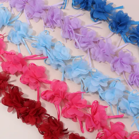 Chiffon 3D Blumenband Besatz Stoff Blumen Applikationen Für DIY Kleidung Haarspangen Schuhe Taschen Zubehör Handgewebt