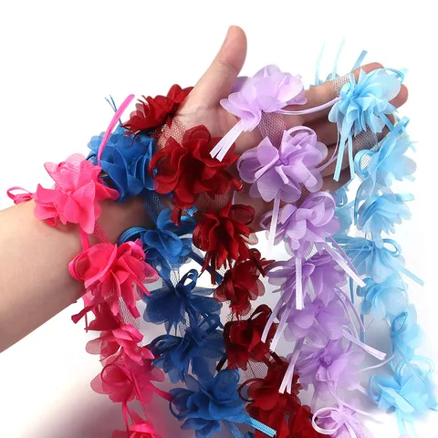 Chiffon 3D Blumenband Besatz Stoff Blumen Applikationen Für DIY Kleidung Haarspangen Schuhe Taschen Zubehör Handgewebt