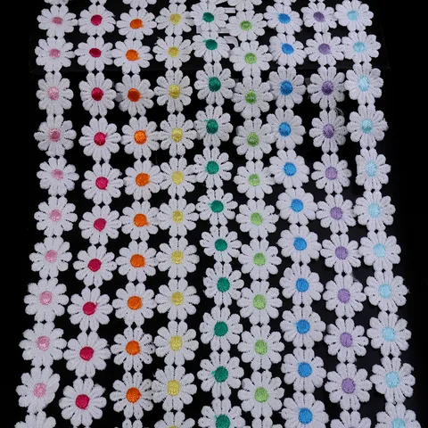 Cinta de Encaje Hidrosoluble de Margaritas Poliéster Bordado Floral para Pinzas de Pelo Ropa Sombreros Zapatos Accesorios Hechos a Mano DIY