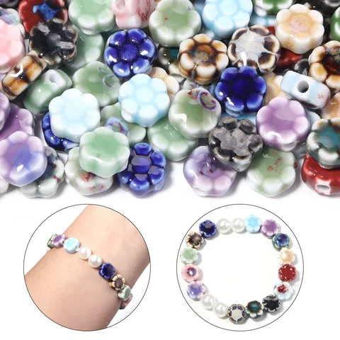Perline in Ceramica a Forma di Margherita Smaltate a Mano a Cinque Petali Perline Sciolte per Braccialetti Collane Gioielli Fai da Te Accessori