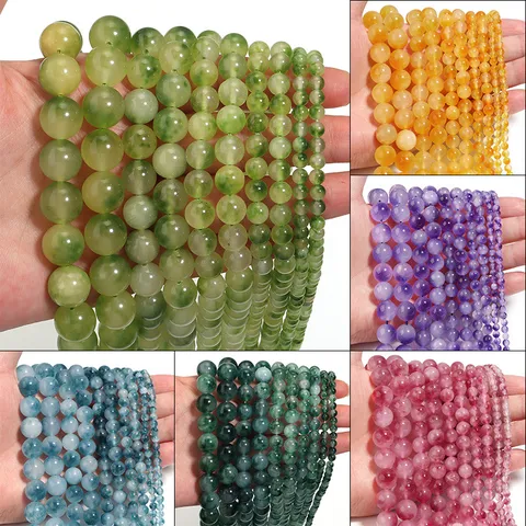 Pietra Naturale Calcedonio Perle Sciolte con Motivo a Nuvola per Creazione di Gioielli Fai da Te Collane Bracciali Perle Rotonde in Pietra Preziosa Forate