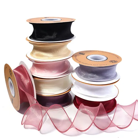 Cinta de Hilo de Cola de Pez de Organza de Color Sólido Borde Ondulado para Ramo Pastel Caja de Regalo DIY Lazo Accesorio de Ropa