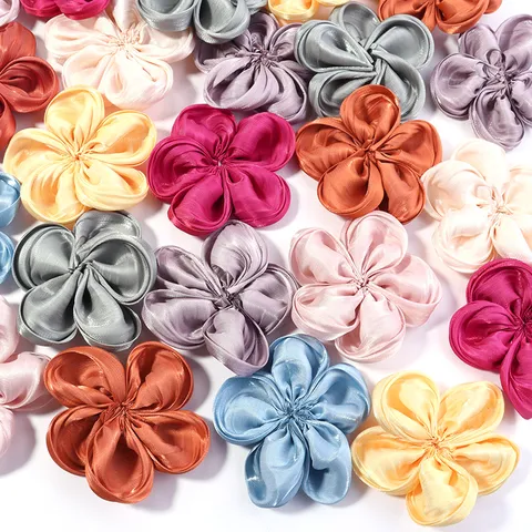 Handmade Satin Five-Petal Flower Craft Patch For DIY Hair Clip Clothing Shoe Bag Materials Supplies Original Design Craft Flower