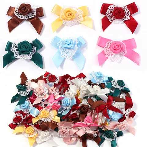 Lolita Ribbon Bow Rose Flower DIY Patch For Headband Hair Clip Clothing Shoes Bag Decoration Polyester Lace Trim Craft Supplies