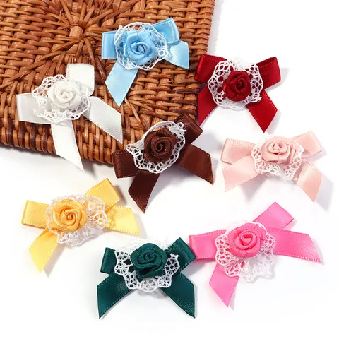 Lolita Ribbon Bow Rose Flower DIY Patch For Headband Hair Clip Clothing Shoes Bag Decoration Polyester Lace Trim Craft Supplies