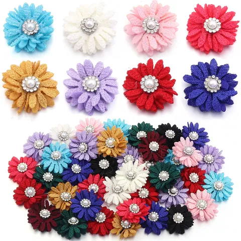 Apliques de Flores de Tela Con Perlas Artificiales y Strass Flores de Tela para Zapatos Ropa Bolsos Accesorios de Artesanía DIY
