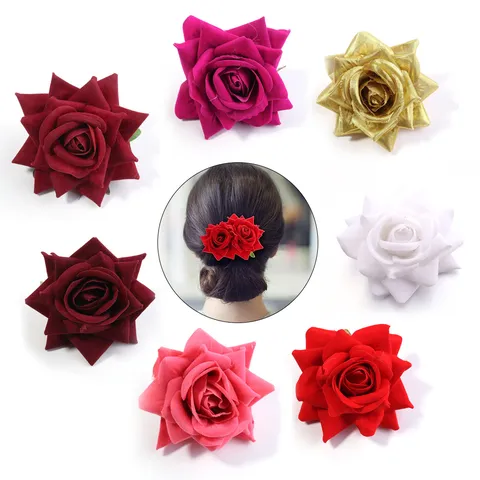 Artificial Velvet Rose Flower Head For DIY Hair Accessories Wedding Decor Corsage Craft Handmade Realistic Floral Heads