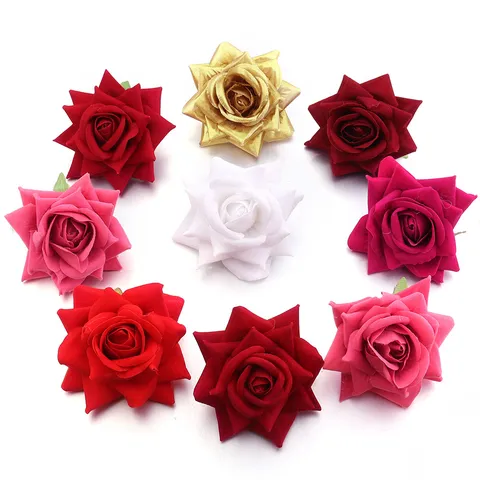 Artificial Velvet Rose Flower Head For DIY Hair Accessories Wedding Decor Corsage Craft Handmade Realistic Floral Heads